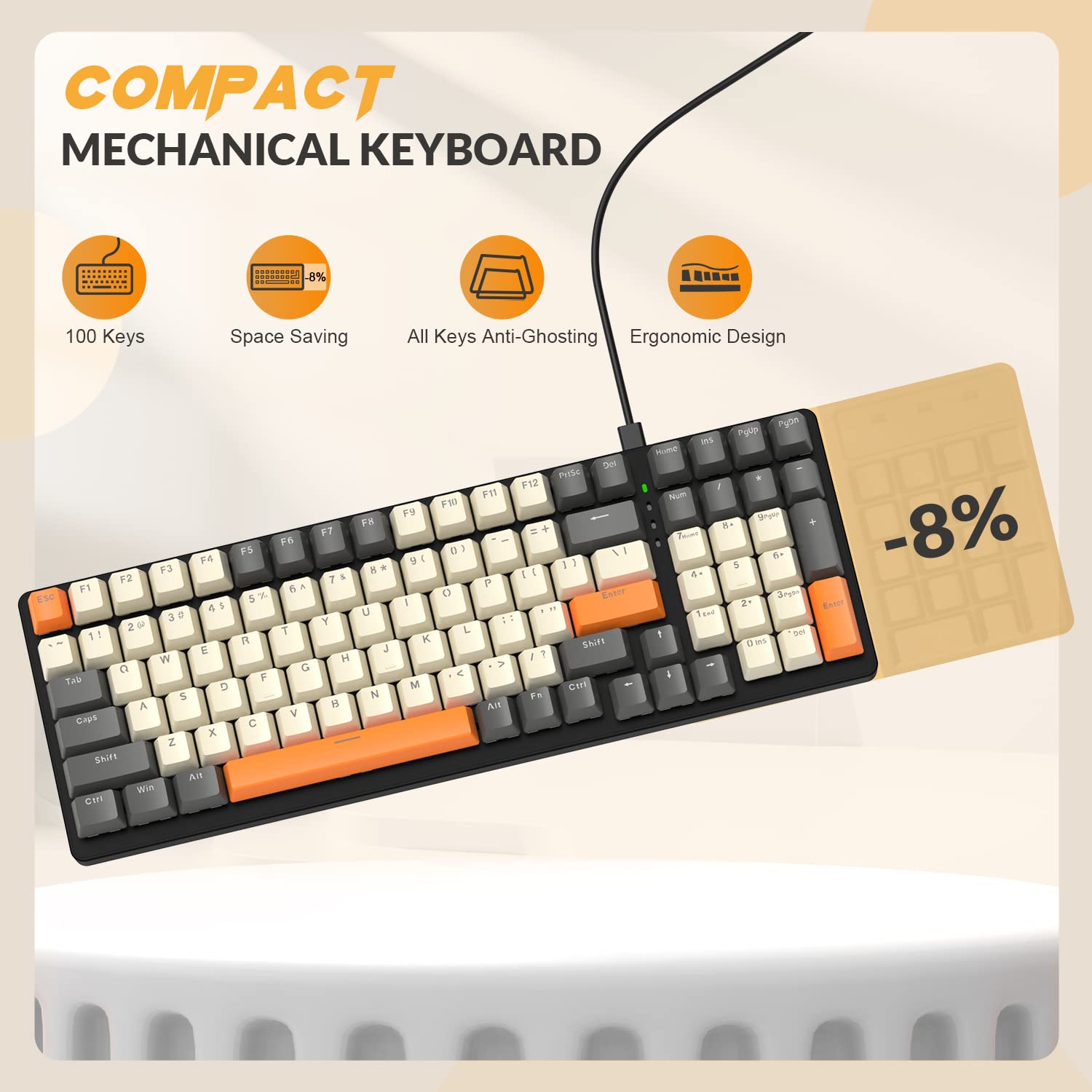 ZIYOU LANG K3 Gaming Keyboard, Wired 100% Mechanical Keyboard with